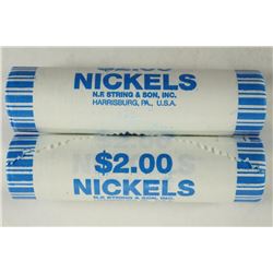 2-$2 ROLLS OF 2011-P JEFFERSON NICKELS BRILLIANT