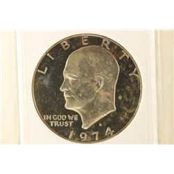 1974-S IKE SILVER DOLLAR ANACS PF65 HEAVY CAMEO