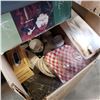 Image 2 : BOX OF XMAS DECOR, COPPER TIN OF TOYS, AND CHINA