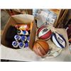 Image 2 : BOX OF SPORTING GOODS BASKET BALL, RUGBY BALL, WATER BOTTLES