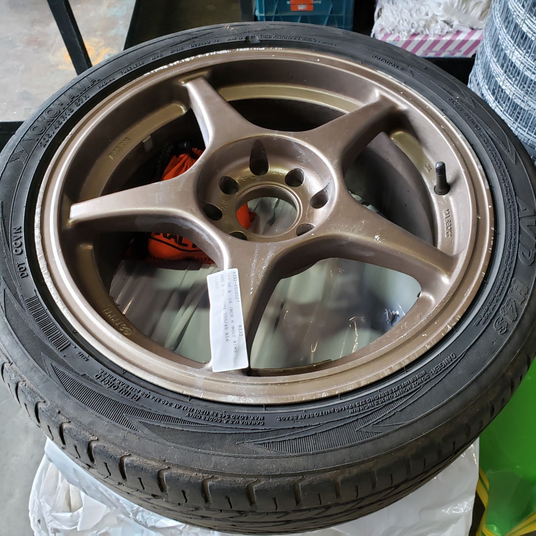 SET OF 4 16 INCH 6 BOLT RIMS AND 4 YOKOHAMA 205/45 R16 TIRES