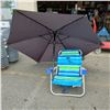 Image 1 : PATIO UMBRELLA AND FOLDING BEACH CHAIR