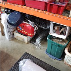 LARGE LOT OF ESTATE GOODS, TOOLS, LIGHBULBS, WIRE SHELVING, ETC