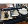 Image 1 : SERVING TRAY, 3 SIDE PLATES, CREAM AND SUGAR, AND TEA POT