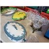 Image 3 : ART GLASS DISH, 2 TUREENS, CRYSTAL FOOTED BOWLS AND 2 VINTAGE GLASS LAMP SHADES