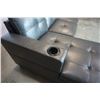 Image 2 : BRAND NEW GREY AIR LEATHER 2 PC SECTIONAL SOFA WITH CUPHOLDERS, AND REMOVABLE PILLOW BACKS, RETAIL $