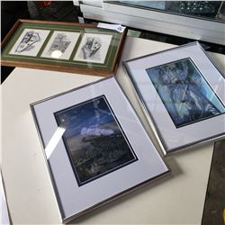 2 MAX JACQUIARD TRAIN PRINTS AND SIGNED HOUSE ETCHING