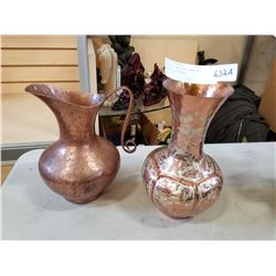 COPPER VASE AND HAMMERED COPPER PITCHER