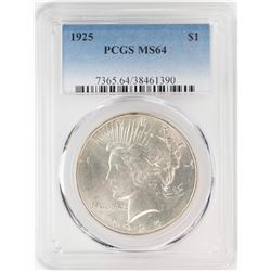 1925 $1 Peace Silver Dollar Coin PCGS MS64