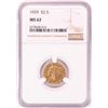 Image 1 : 1929 $2 1/2 Indian Head Quarter Eagle Gold Coin NGC MS62