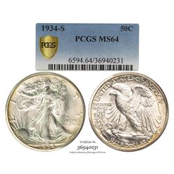 1934-S Walking Liberty Half Dollar Coin PCGS MS64