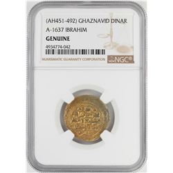 AH451-492 Ghaznavid Dinar A-1637 Ibrahim Gold Coin NGC Genuine