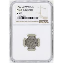 1750 Germany 2 Kreuzer Pfalz-Sulzbach Coin NGC MS62
