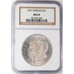 1921 $1 Morgan Silver Dollar Coin NGC MS65