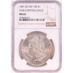 1891-CC $1 Morgan Silver Dollar Coin NGC MS62 Vam-3 Spitting Eagle