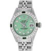 Image 2 : Rolex Ladies Stainless Steel Green Stamp Diamond & Emerald Datejust Wristwatch