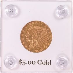 1909 $5 Indian Head Half Eagle Gold Coin