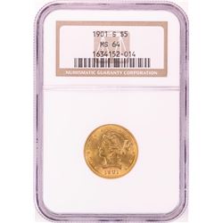 1901-S $5 Liberty Head Half Eagle Gold Coin NGC MS64