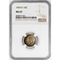 1954-D Roosevelt Dime Coin NGC MS67 Amazing Toning