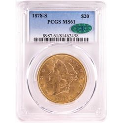 1878-S $20 Liberty Head Double Eagle Gold Coin PCGS MS61 CAC