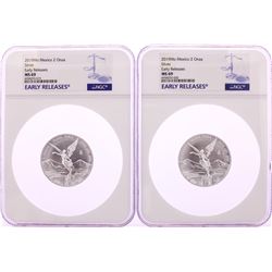 Lot of (2) 2019Mo Mexico 2 Onza Libertad Silver Coins NGC MS69 Early Releases