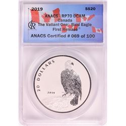2019 $20 Canada Reverse Proof Valliant One Bald Eagle Silver Coin ANACS RP70 DCAM