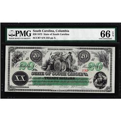 1872 $20 State of South Carolina Revenue Bond Obsolete Note PMG Gem Uncirculated 66EPQ