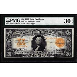 1922 $20 Gold Certificate Note Fr.1187 PMG Very Fine 30EPQ