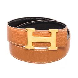 Hermes Brown Black Reversible Leather Belt Gold-Plated H Buckle 70