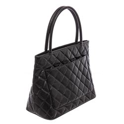 Chanel Black Quilted Caviar Leather Medallion Tote