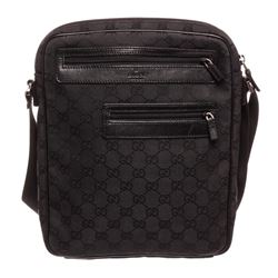 Gucci Black Canvas Leather GG Crossbody Messenger Bag