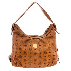MCM Cognac Visetos Coated Canvas Leather Medium Hobo Bag