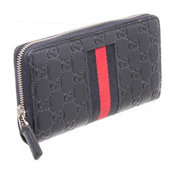 Gucci Navy Blue Web Guccissima Leather Zippy Wallet