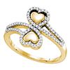 Image 1 : 1/4 CTW Round Diamond Double Heart Bypass Ring 10kt Yellow Gold - REF-27A5N