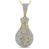 1 CTW Mens Round Diamond Money Bag Dollar Sign Charm Pendant 10kt Yellow Gold - REF-65N9Y