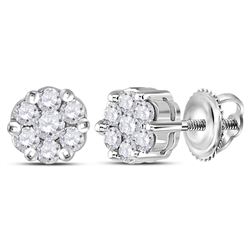 1/4 CTW Round Diamond Flower Cluster Earrings 14kt White Gold - REF-19T2K