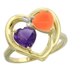 1.31 CTW Amethyst & Diamond Ring 10K Yellow Gold - REF-23M5K