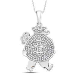 1/4 CTW Mens Round Diamond Money Bag Man Charm Pendant 10kt White Gold - REF-20Y3X