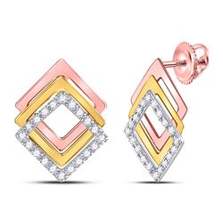 1/6 CTW Round Diamond Offset Square Earrings 10kt Tri-Tone Gold - REF-19R2H