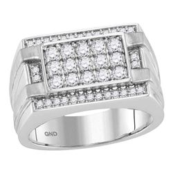 1 CTW Mens Round Diamond Square Cluster Ring 14kt White Gold - REF-107W9F