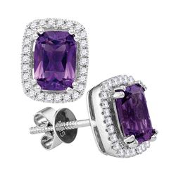 1 & 7/8 CTW Oval Natural Amethyst Diamond Stud Earrings 14kt White Gold - REF-51F5M