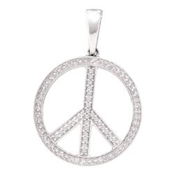 1/10 CTW Round Diamond Peace Sign Circle Pendant 10kt White Gold - REF-14Y4X