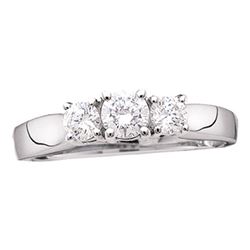 1/2 CTW Round Diamond 3-stone Bridal Wedding Engagement Ring 14kt White Gold - REF-45R3H