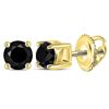 Image 1 : 1/2 CTW Unisex Round Black Color Enhanced Diamond Solitaire Stud Earrings 14kt Yellow Gold - REF-11R