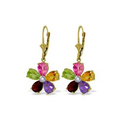 Genuine 4.43 ctw Pink Topaz, Citrine & Amethyst & Diamond Earrings 14KT Yellow Gold - REF-50H5X