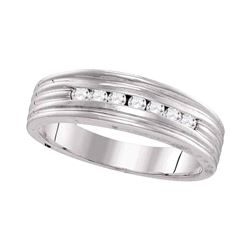 1/4 CTW Mens Round Diamond Ribbed Wedding Ring 10kt White Gold - REF-27W3F