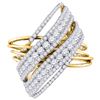 Image 1 : 2 & 1/2 CTW Round Diamond Crossover Cocktail Ring 14kt Yellow Gold - REF-185T9K