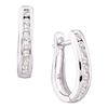 Image 1 : 1/4 CTW Round Channel-set Diamond Oblong Hoop Earrings 10kt White Gold - REF-19A2N