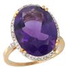 Image 1 : 13.71 CTW Amethyst & Diamond Ring 14K Yellow Gold - REF-59H4M