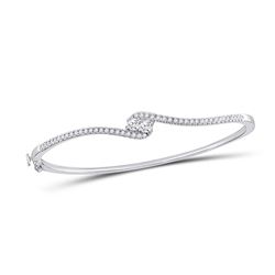 3/4 CTW Round Diamond Bypass 2-stone Bracelet 14kt White Gold - REF-95A9N